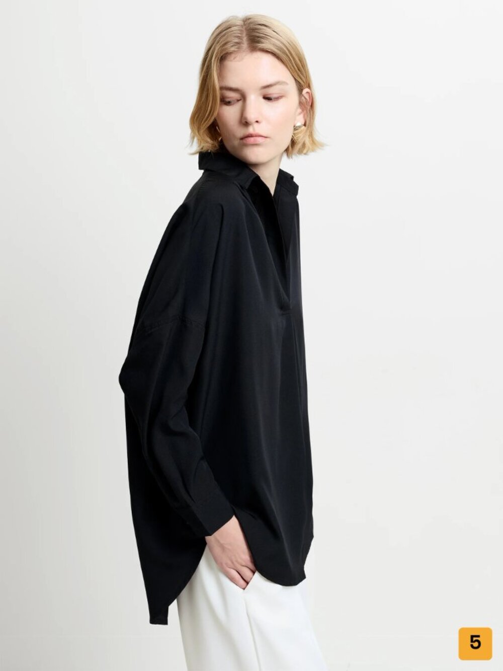French Connection Rhodes Poplin Popover Shirt Women's M Black Cotton Oversized - Picture 2 of 5